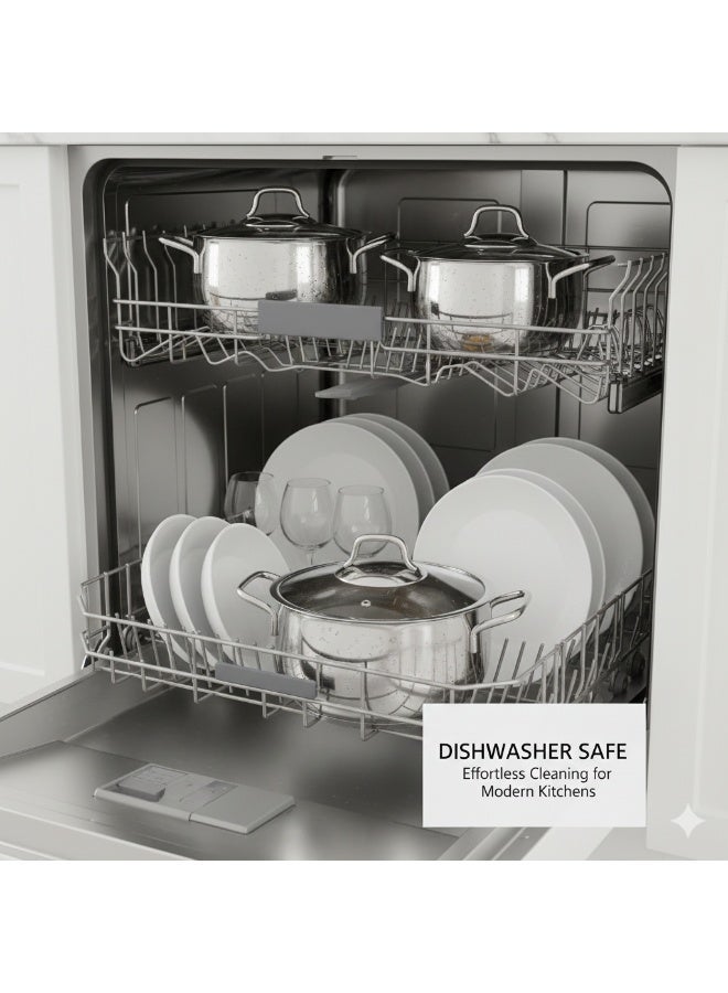 توب شيف طقم أواني طهي تركية من إستانلس استيل 18/10 مكون من 6 قطع، مقاس 16+18+20 سم، لون فضي - Image 4